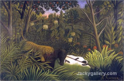 Tiger Attacking a Horse and a Sleeping Black Man by Henri Rousseau paintings reproduction